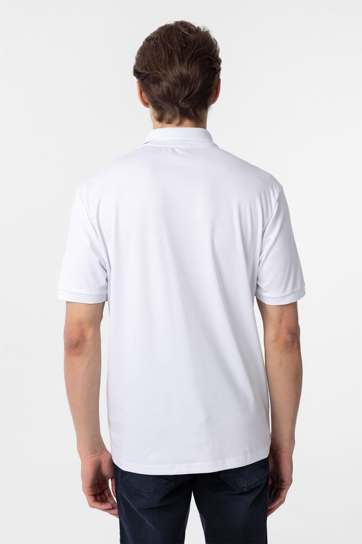 Beyaz Regular Baskılı Polo Yaka Tişört