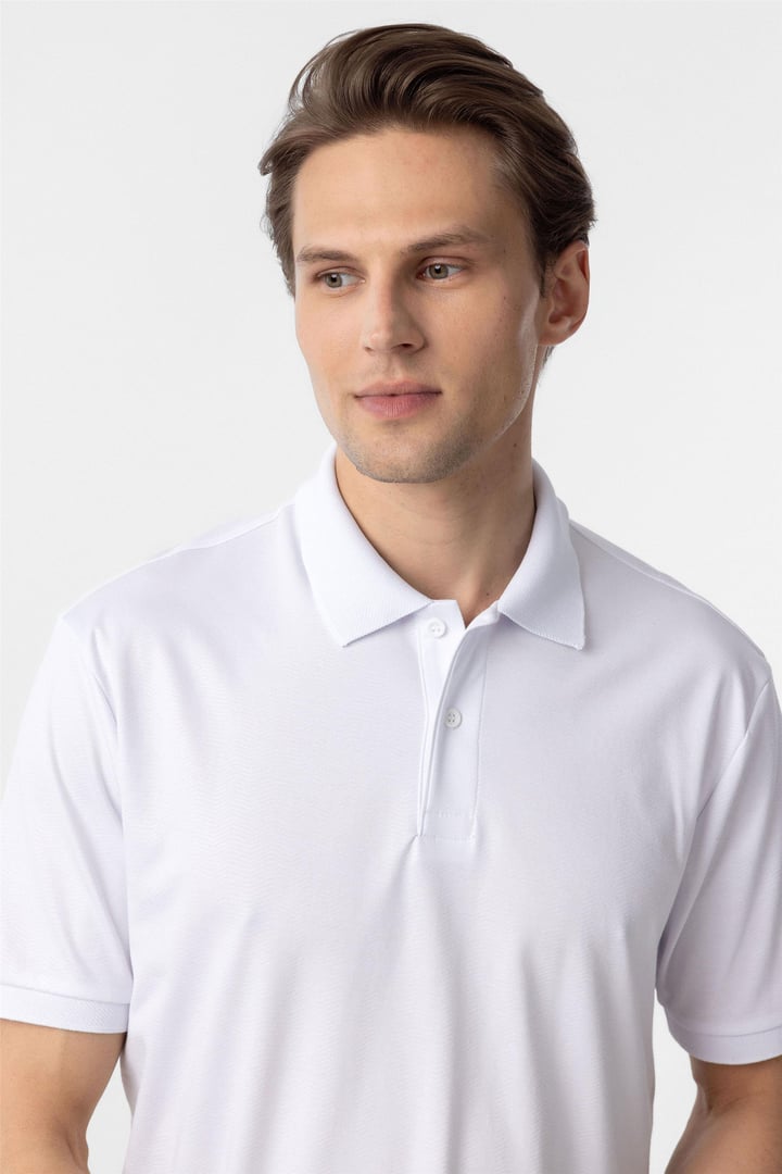 Beyaz Regular Baskılı Polo Yaka Tişört