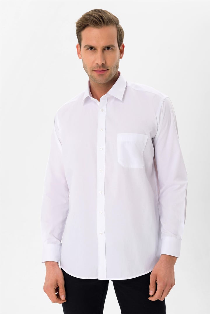 Beyaz Regular Düz Klasik Yaka Gömlek