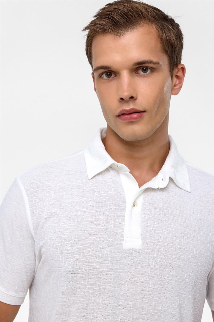 Beyaz Regular Düz Polo Yaka Tişört
