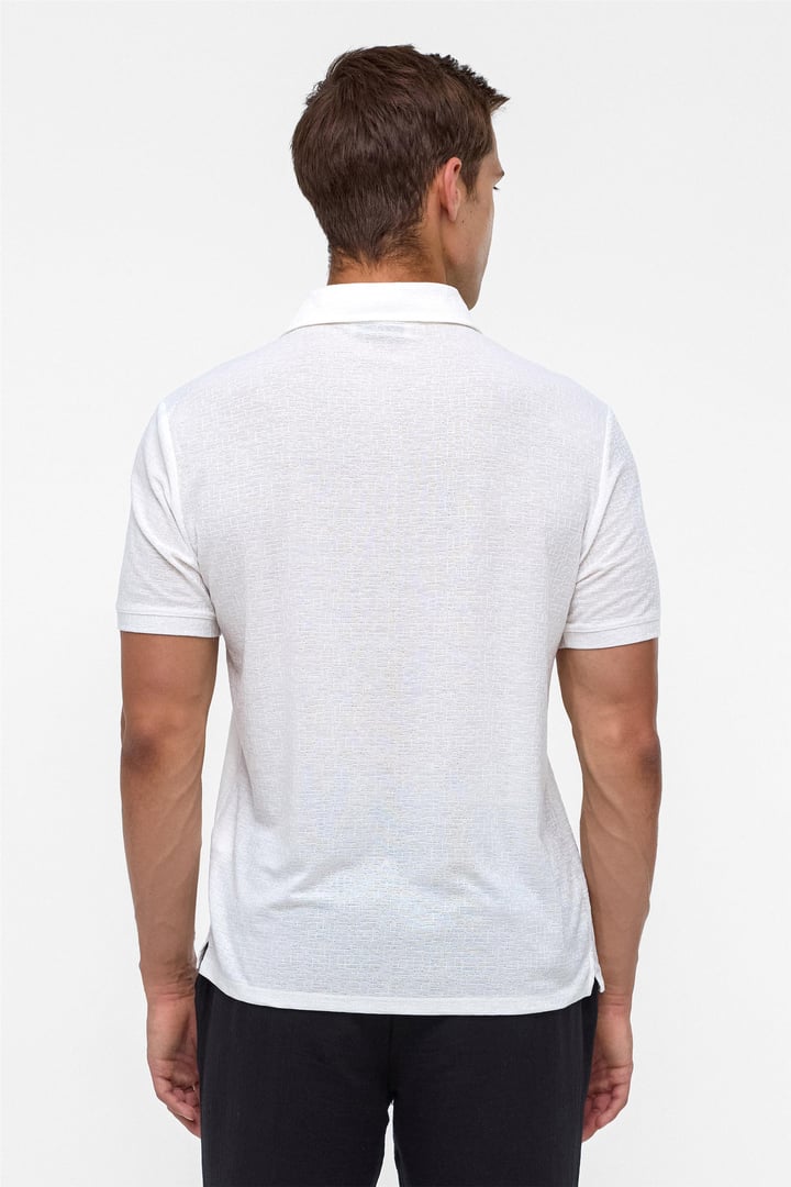 Beyaz Regular Düz Polo Yaka Tişört