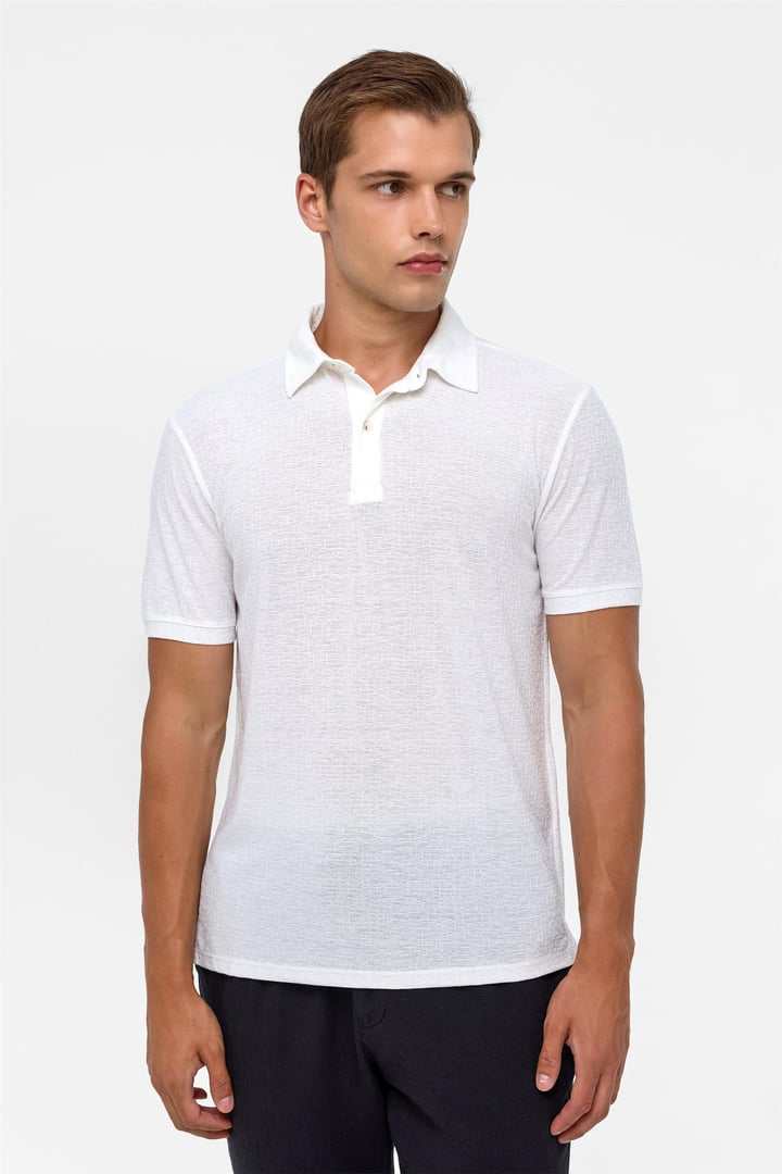Beyaz Regular Düz Polo Yaka Tişört