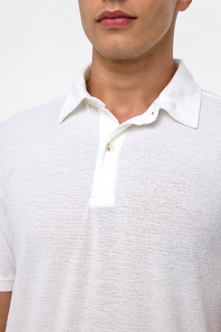 Beyaz Regular Düz Polo Yaka Tişört