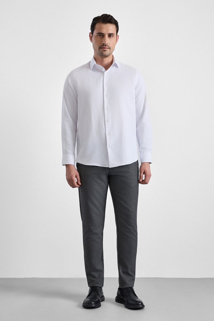 Beyaz Regular Klasik Yaka Casual Gömlek