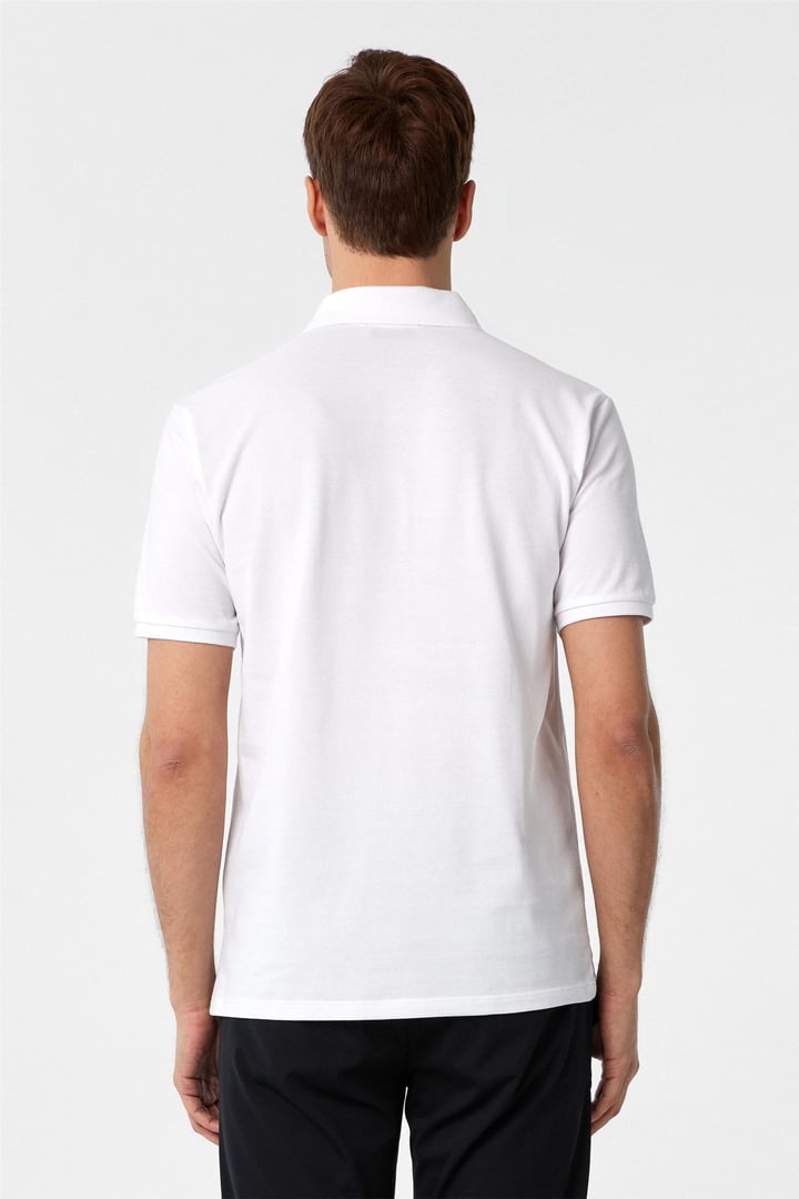 Beyaz Slim Fit Armürlü Polo Yaka Tişört