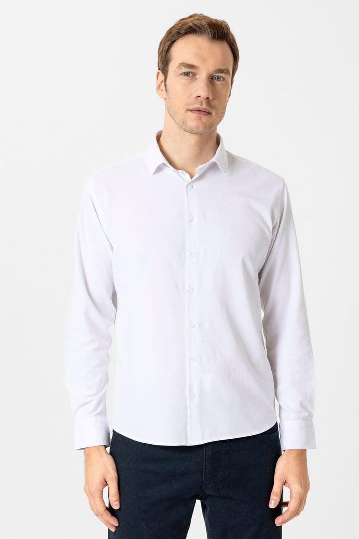 Beyaz Slim Fit Düz Klasik Yaka Gömlek