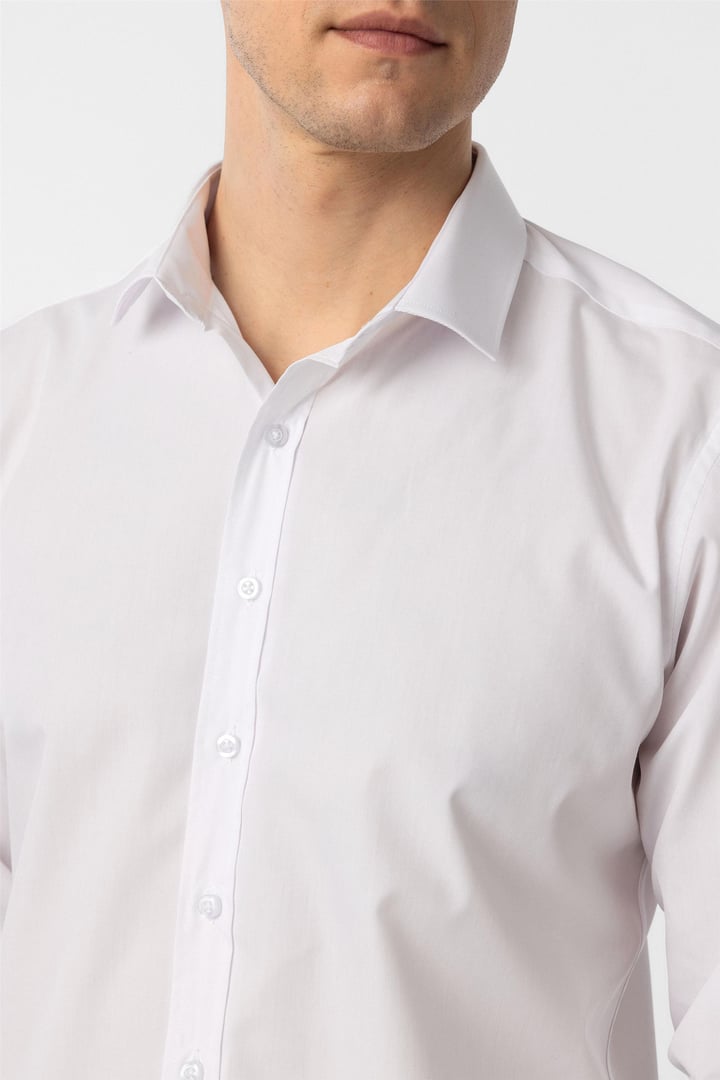 Beyaz Slim Düz Klasik Yaka Gömlek