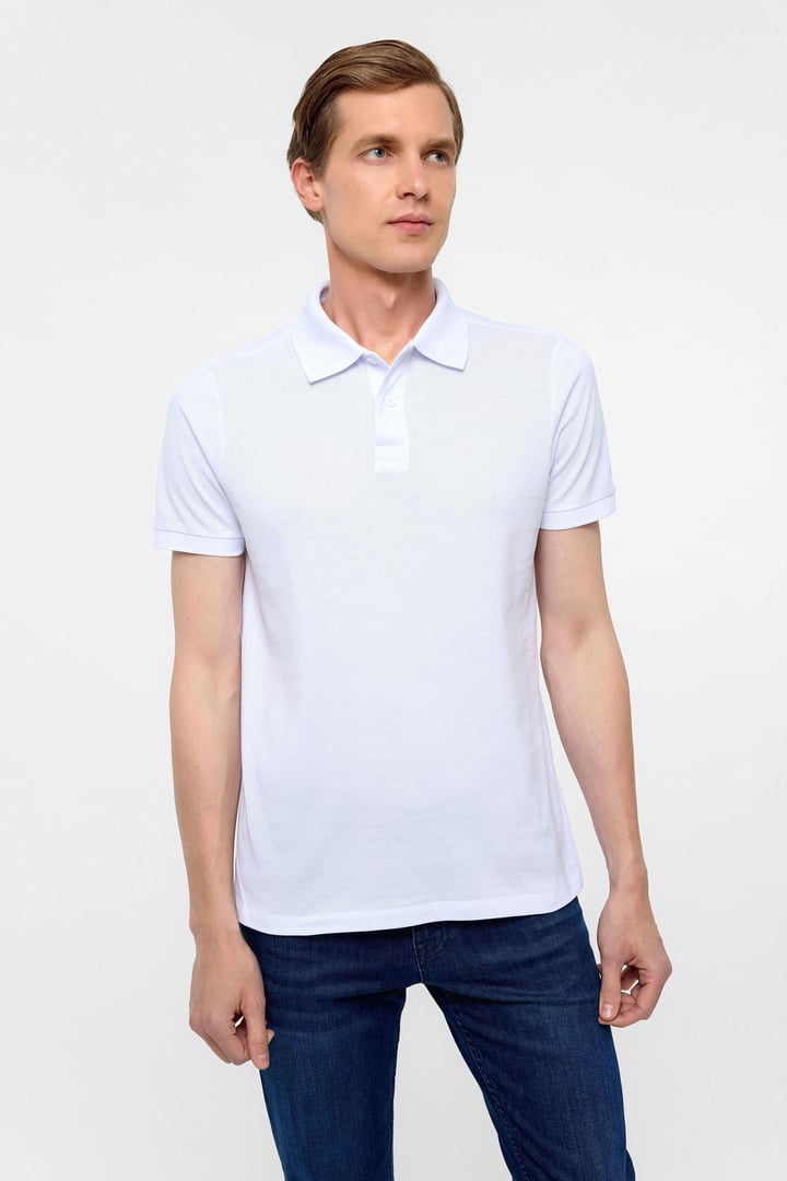 Beyaz Slim Düz Polo Yaka Tişört