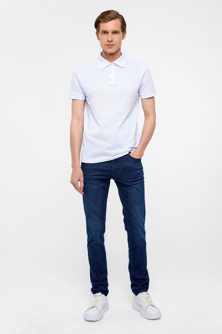 Beyaz Slim Düz Polo Yaka Tişört