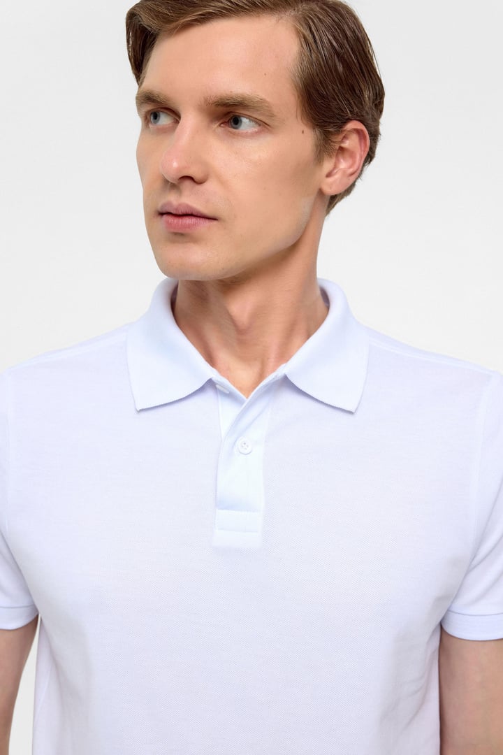 Beyaz Slim Düz Polo Yaka Tişört