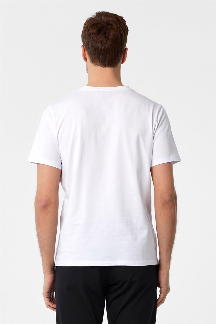 Beyaz Slim Fit Düz V Yaka Tişört