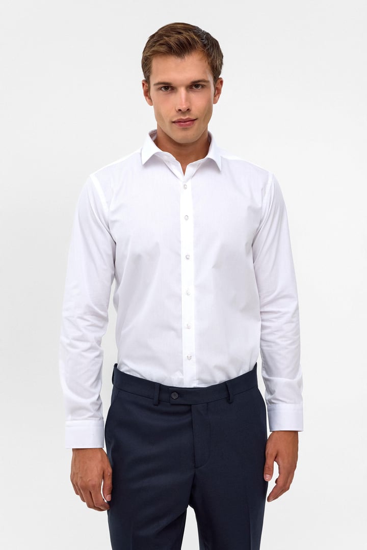Beyaz Slim Fit Düz Klasik Yaka Gömlek