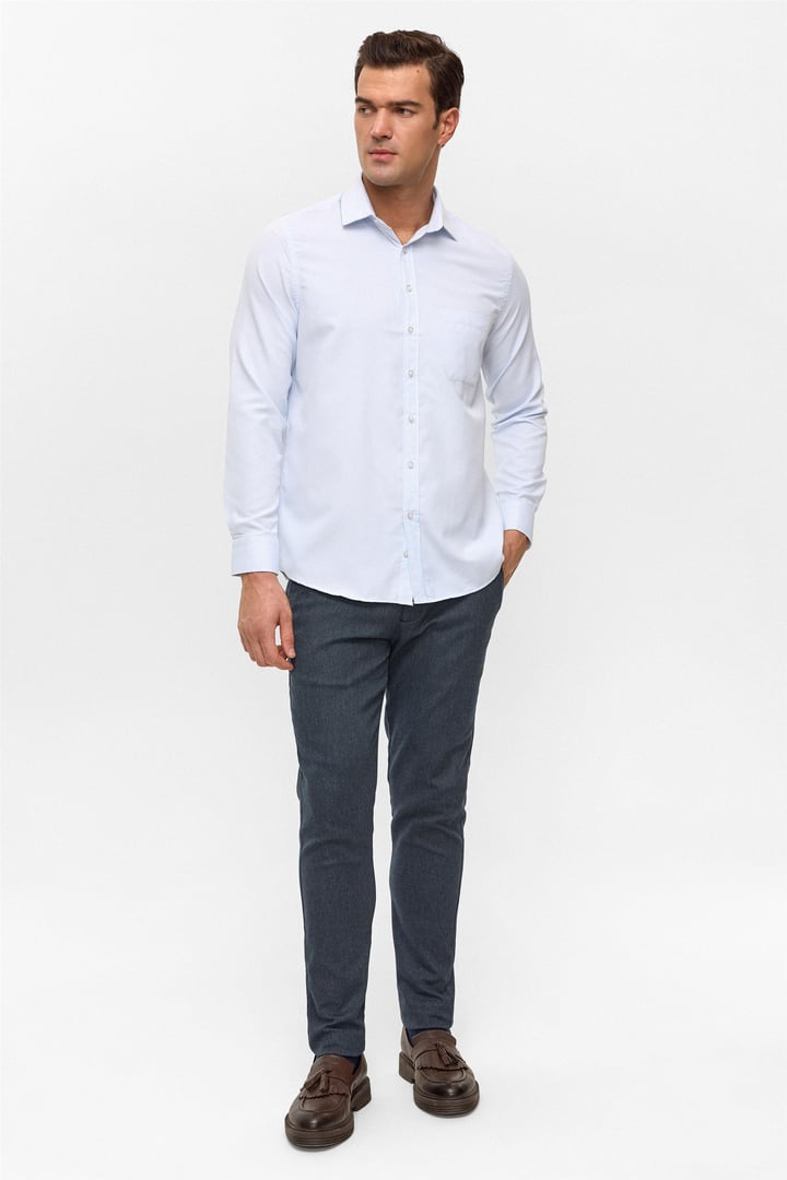 Buz Mavi Regular Desenli Klasik Yaka Gömlek