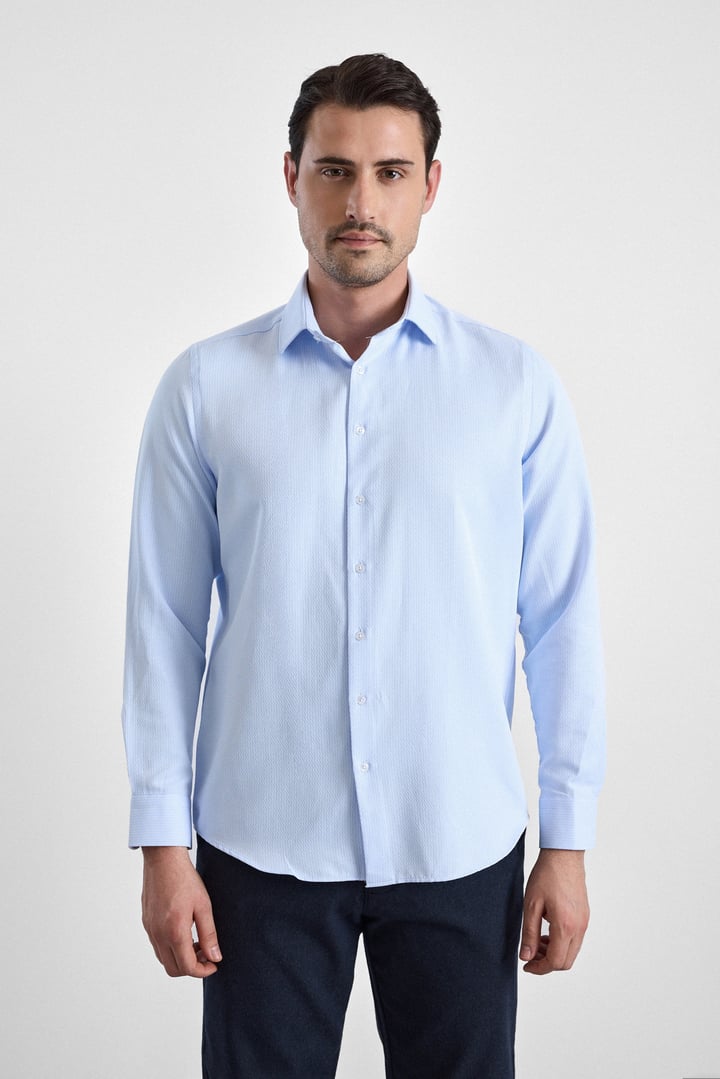 Buz Mavi Regular Klasik Yaka Casual Gömlek