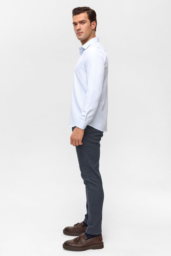 Buz Mavi Slim Armürlü Klasik Yaka Gömlek