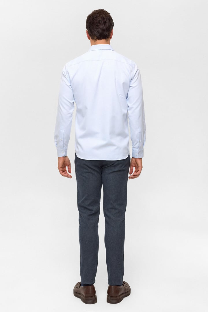 Buz Mavi Slim Armürlü Klasik Yaka Gömlek