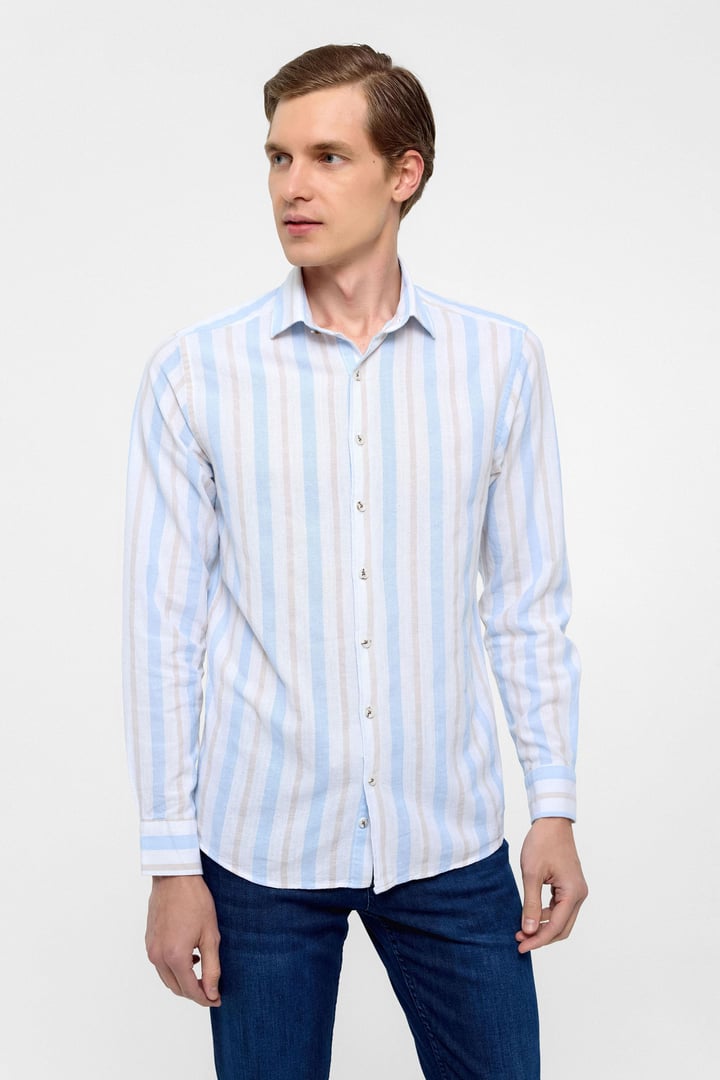 Buz Mavi Slim Düz Klasik Yaka Gömlek