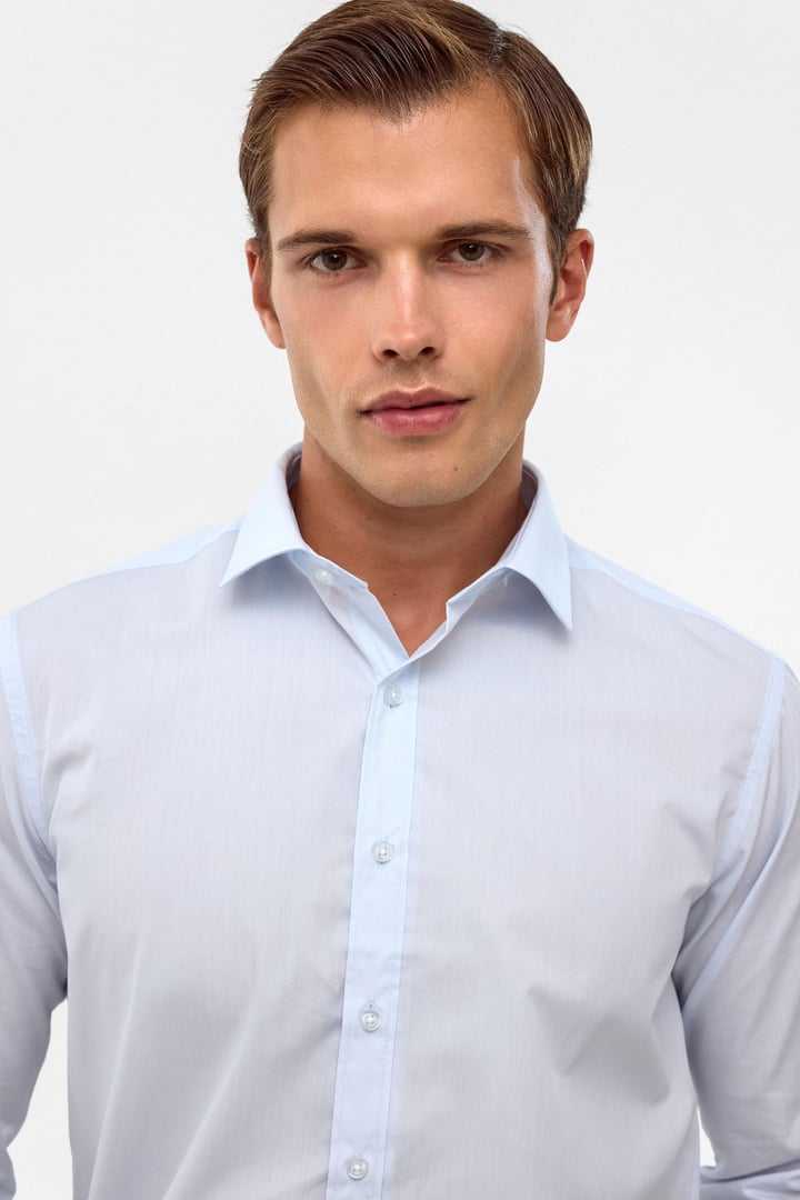 Buz Mavi Slim Fit Düz Klasik Yaka Gömlek