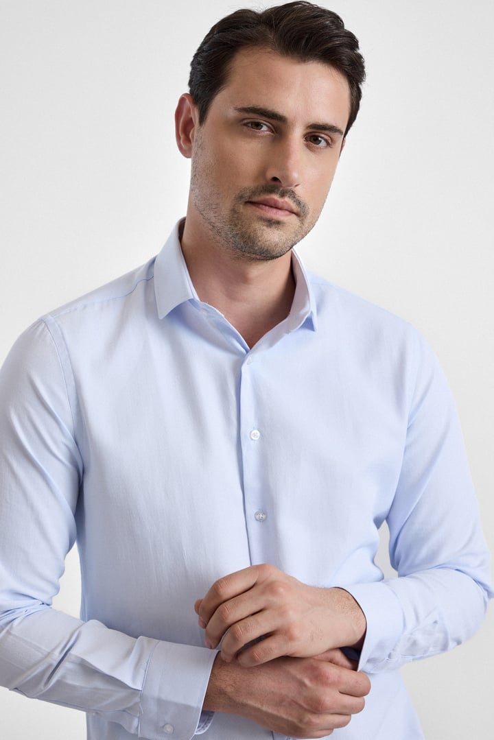 Buz Mavi Slim Klasik Yaka Uzun Kollu Casual Gömlek