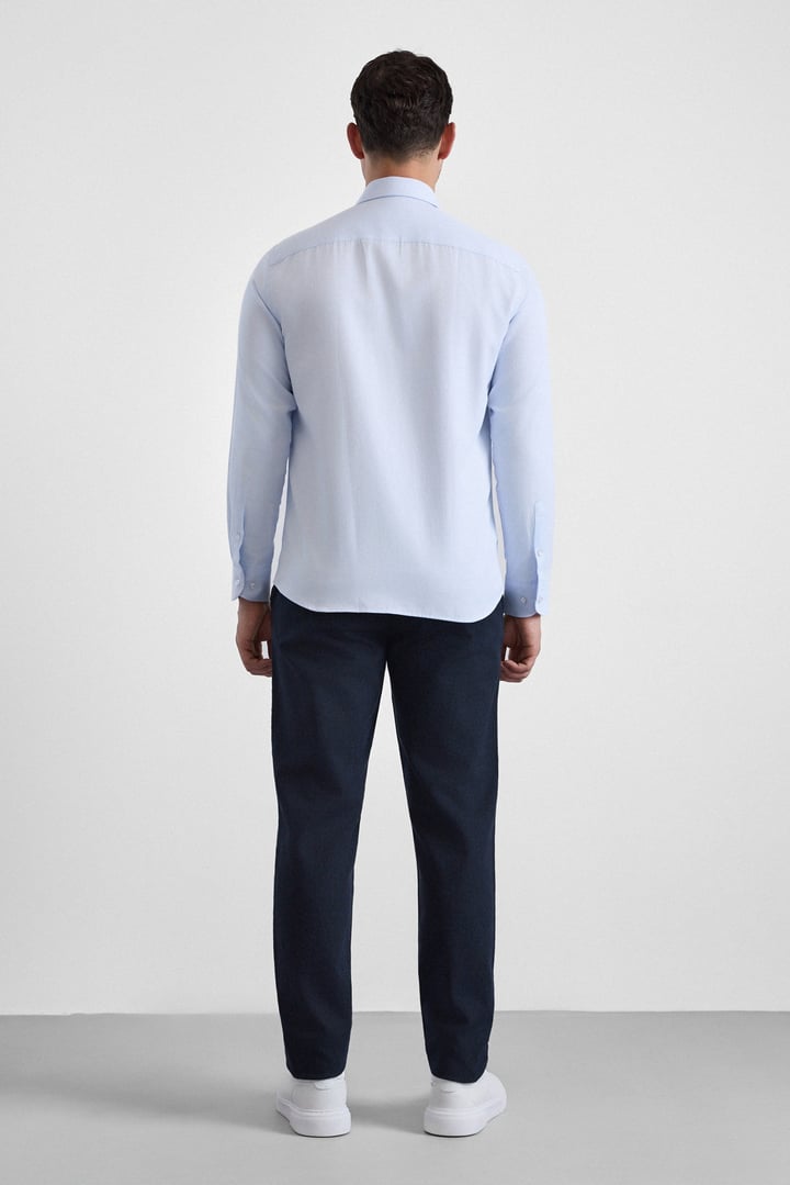 Buz Mavi Slim Klasik Yaka Uzun Kollu Casual Gömlek