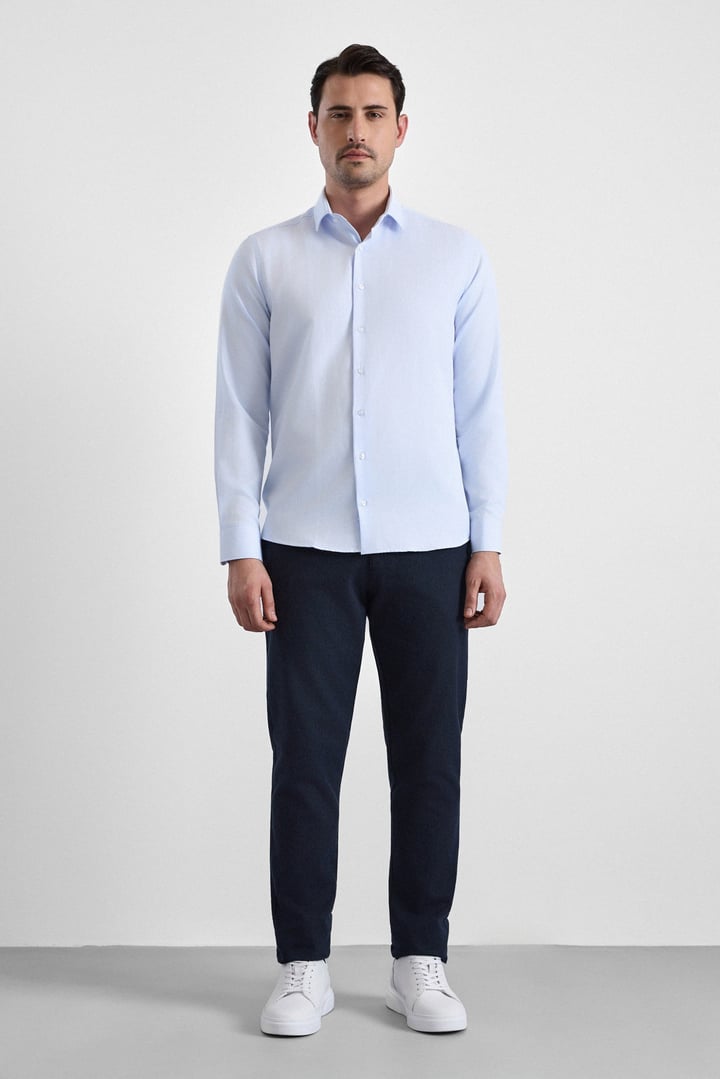 Buz Mavi Slim Klasik Yaka Uzun Kollu Casual Gömlek