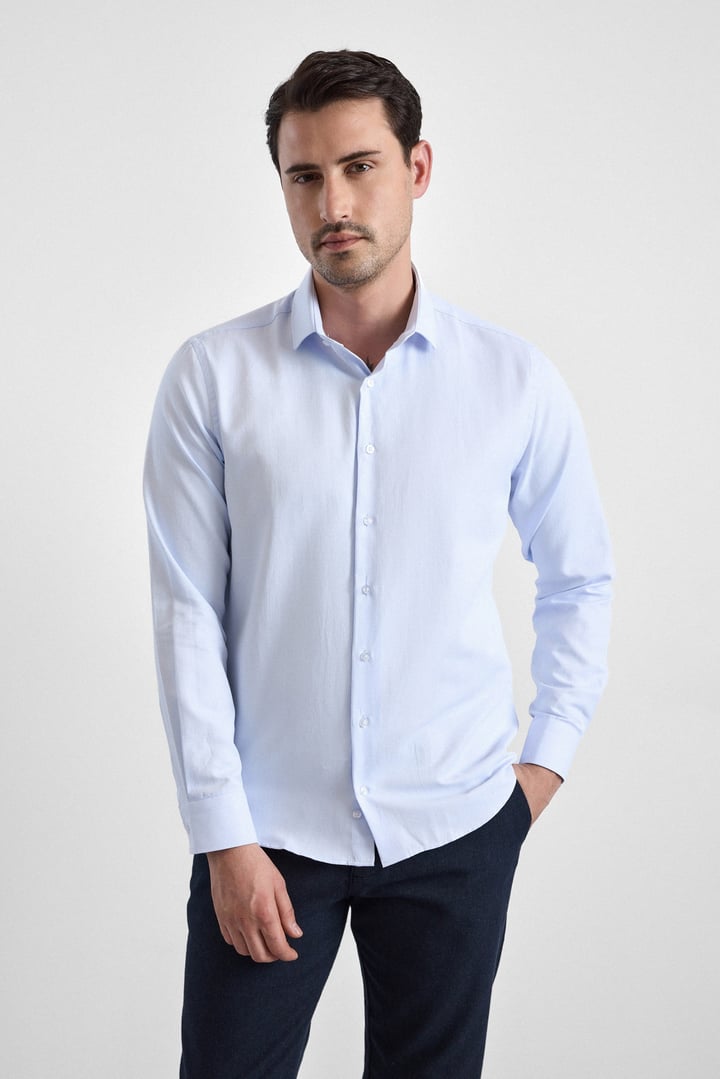Buz Mavi Slim Klasik Yaka Uzun Kollu Casual Gömlek