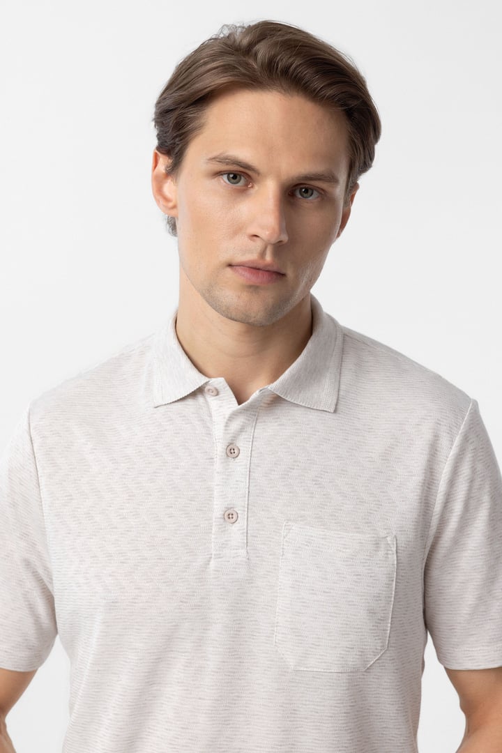 Ekru Regular Armürlü Polo Yaka Tişört