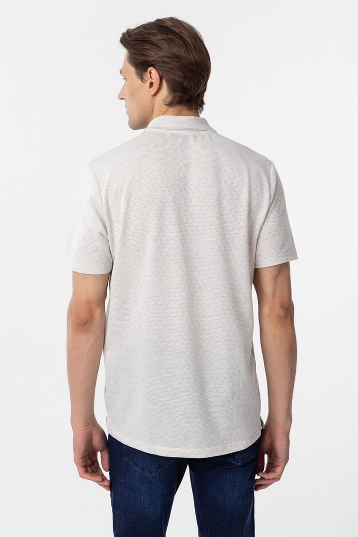 Ekru Regular Armürlü Polo Yaka Tişört