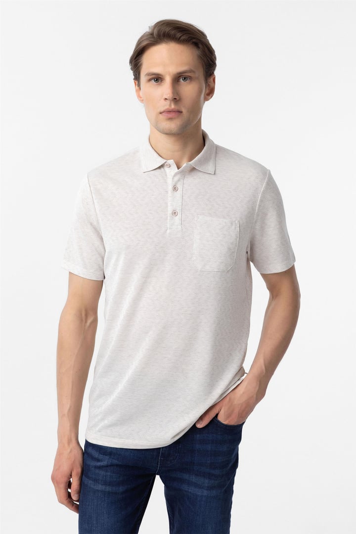 Ekru Regular Armürlü Polo Yaka Tişört