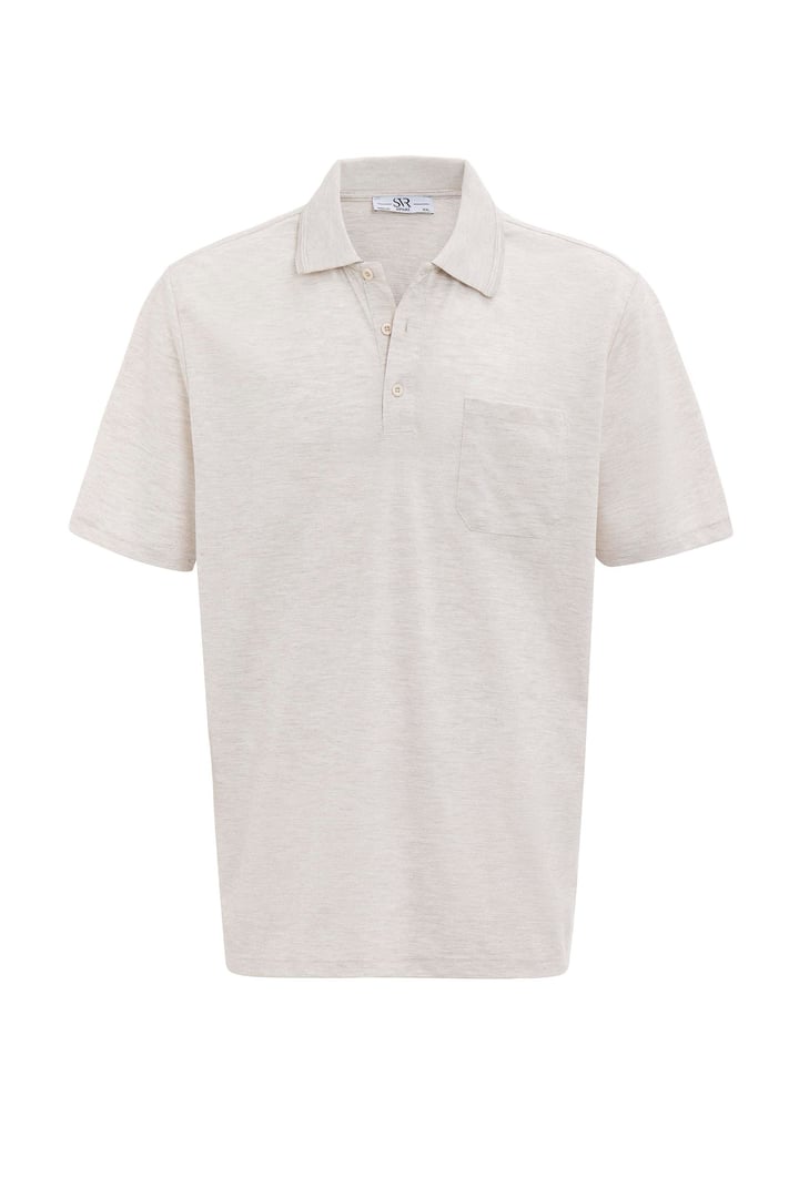Ekru Regular Armürlü Polo Yaka Tişört