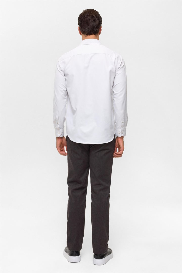 Ekru Regular Desenli Klasik Yaka Gömlek