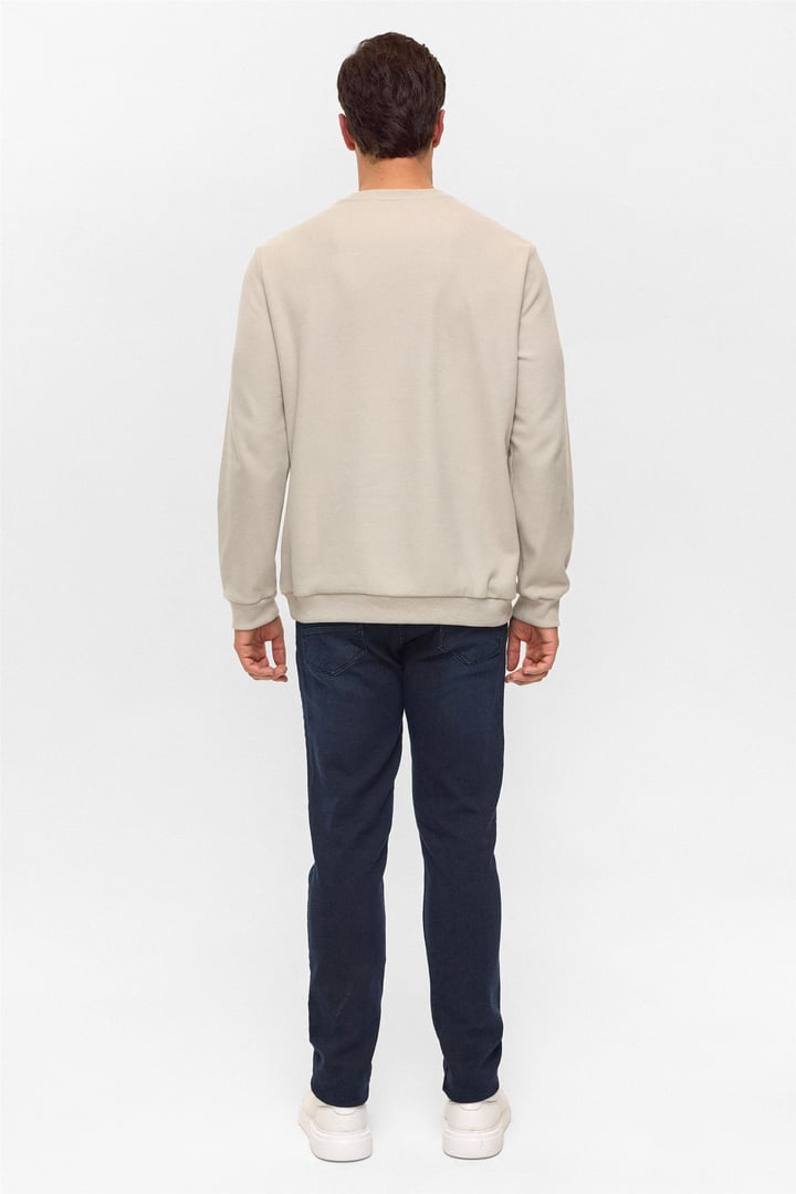 Ekru Regular Düz Bisiklet Yaka Sweatshirt