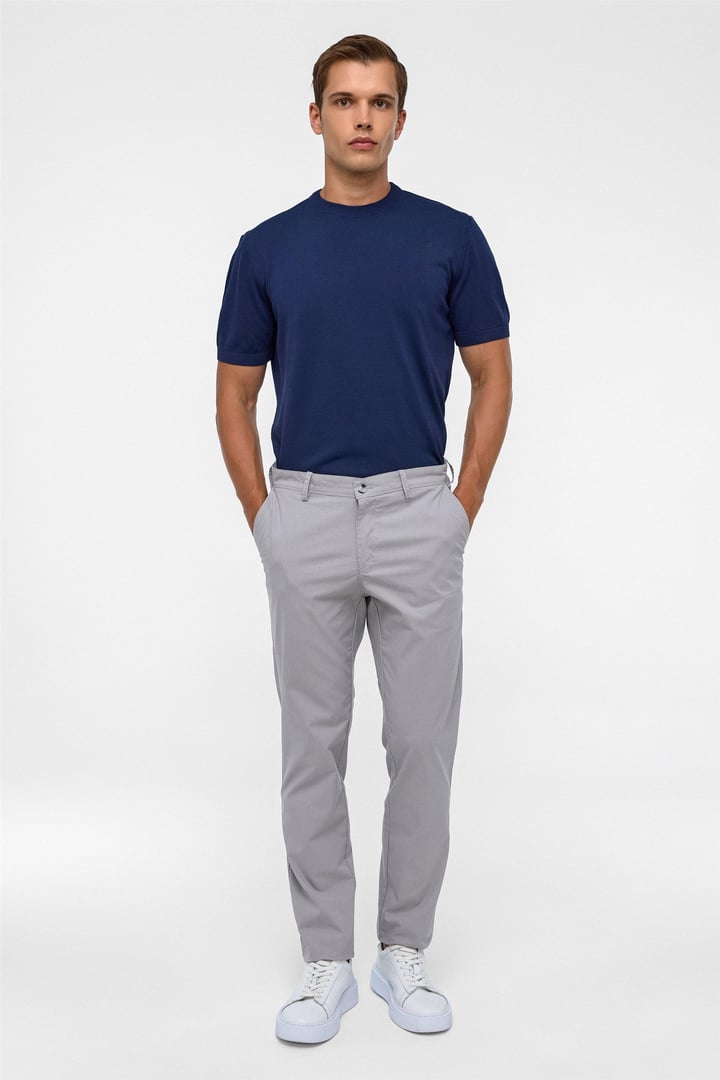 Gri Regular Armürlü Kanvas Pantolon