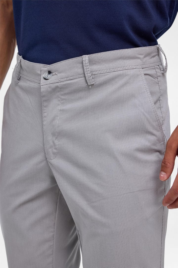 Gri Regular Armürlü Kanvas Pantolon