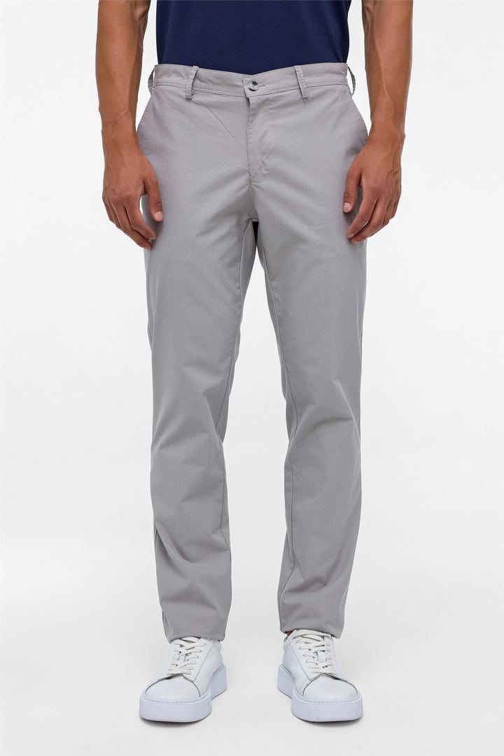 Gri Regular Armürlü Kanvas Pantolon