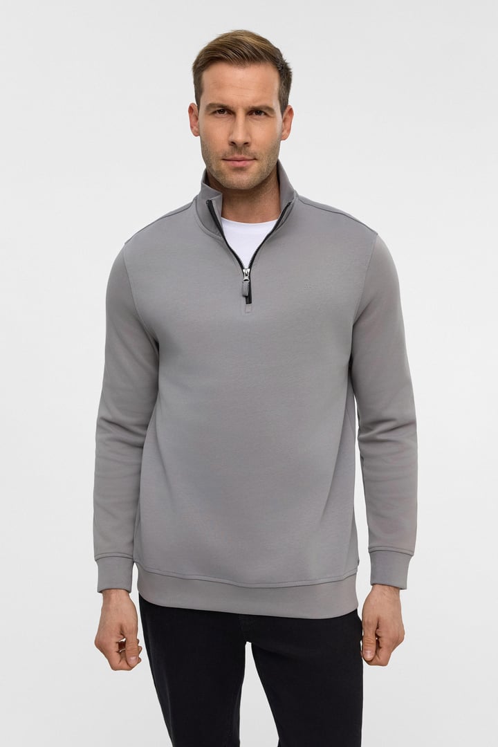 Gri Regular Düz Yarım Balıkçı Yaka Sweatshirt