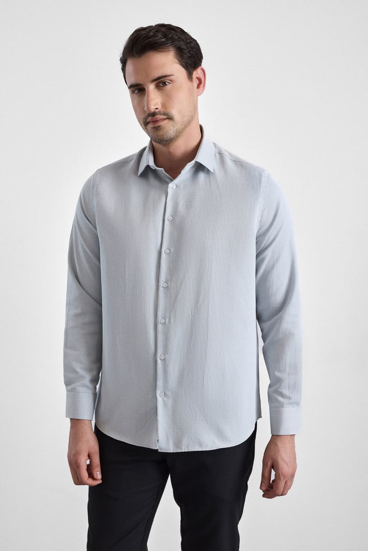 Gri Regular Klasik Yaka Casual Gömlek