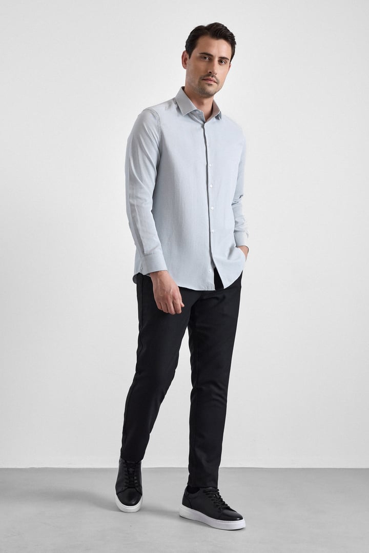 Gri Regular Klasik Yaka Casual Gömlek