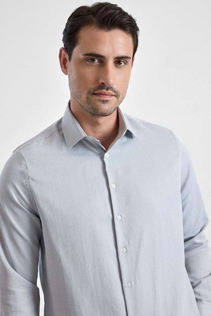 Gri Regular Klasik Yaka Casual Gömlek