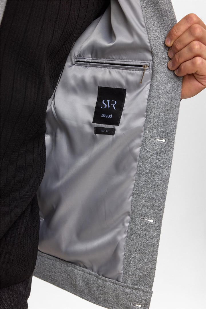 Gri Slim Desenli Klasik Yaka Mont