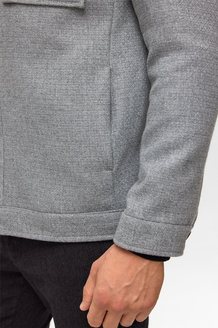 Gri Slim Desenli Klasik Yaka Mont