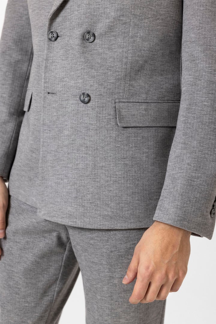 Gri Slim Fit Desenli Kruvaze Yaka 6 Drop Spor Takım Elbise