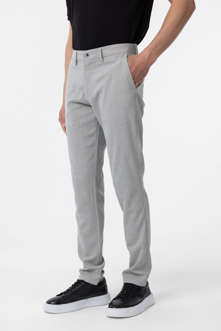 Gri Slim Fit Desenli Kumaş Pantolon