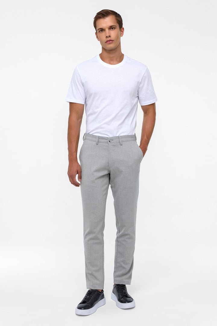 Gri Slim Fit Desenli Kumaş Pantolon