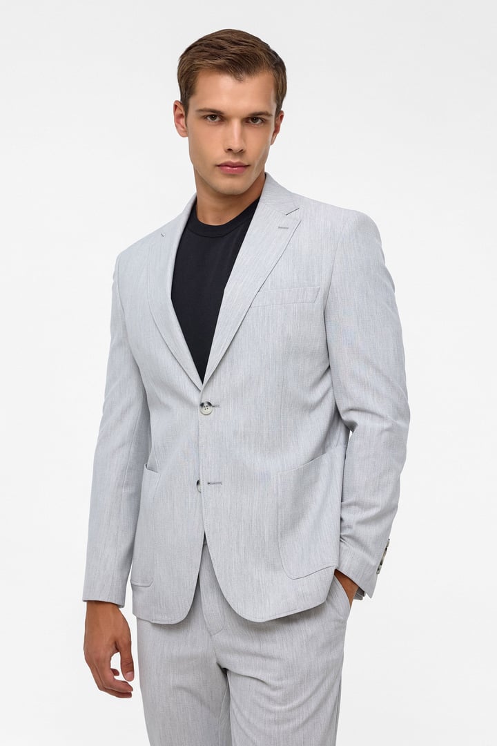 Gri Slim Fit Desenli Mono Yaka 6 Drop Spor Takım Elbise