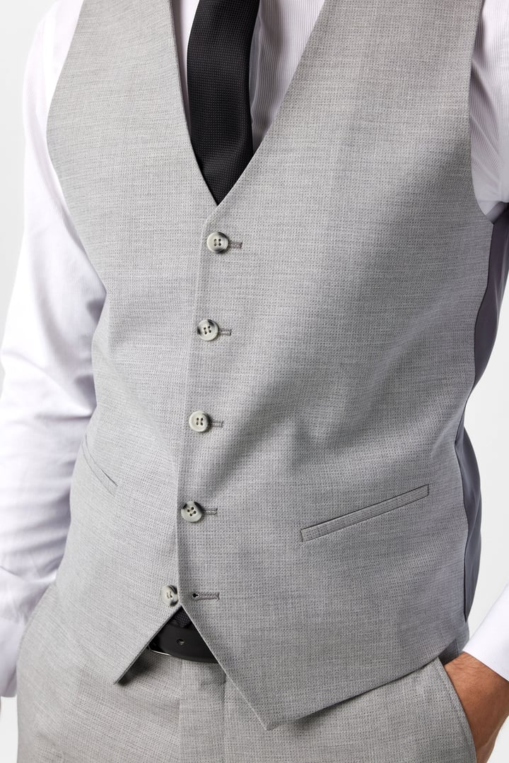 Gri Slim Fit Desenli Mono Yaka 6 Drop Yelekli Klasik Takım Elbise
