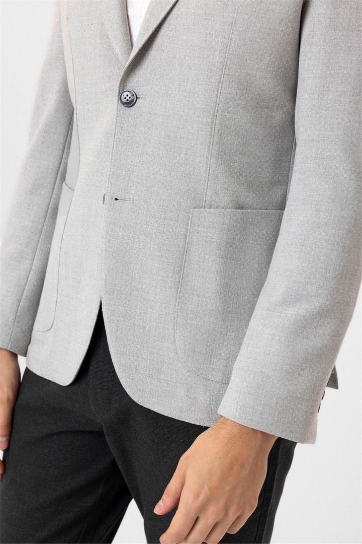 Gri Slim Fit Sivri Yaka 6 Drop Ceket