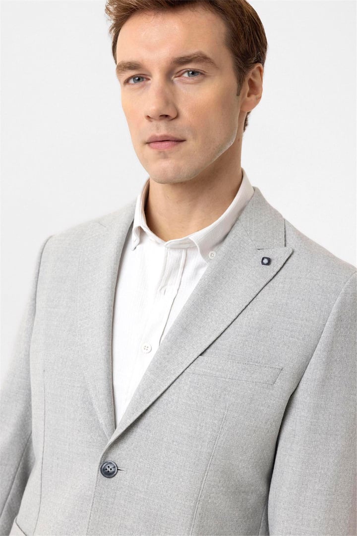 Gri Slim Fit Sivri Yaka 6 Drop Ceket