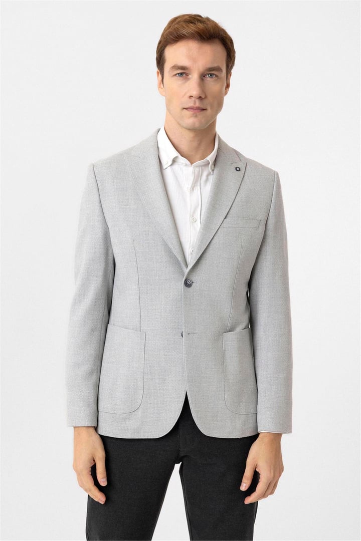 Gri Slim Fit Sivri Yaka 6 Drop Ceket