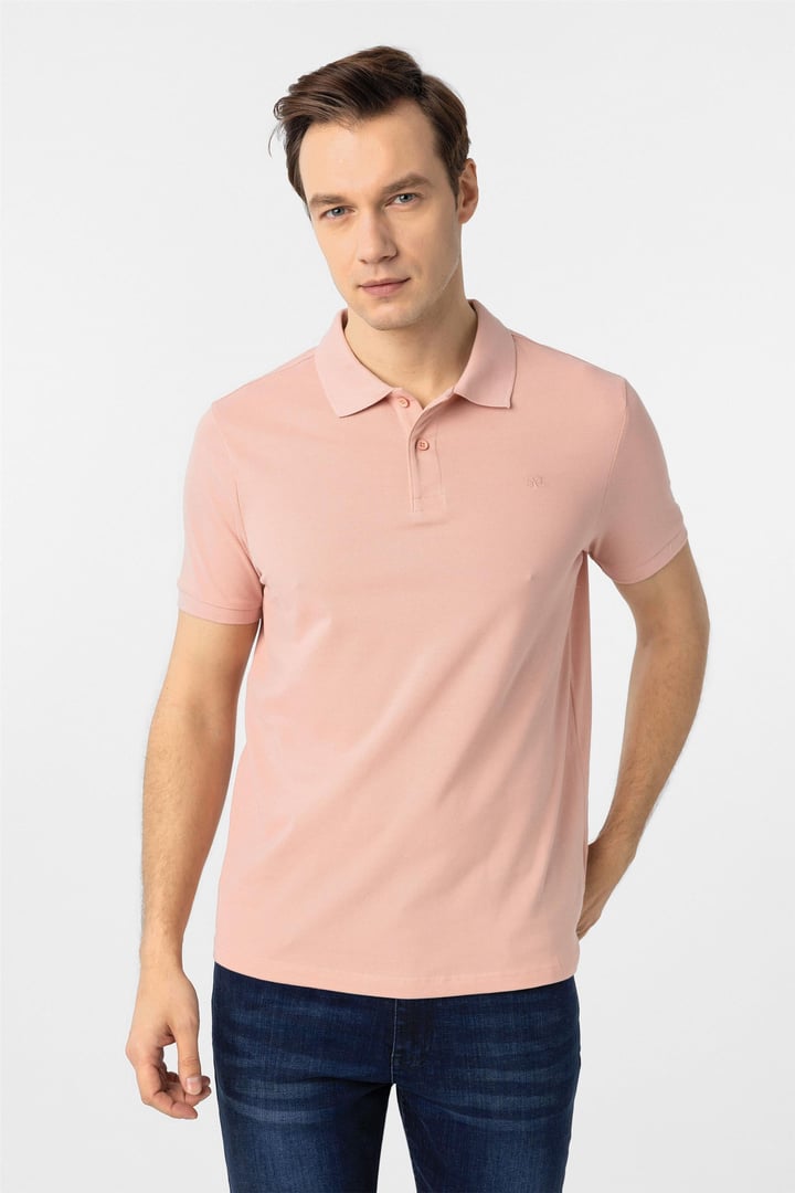 Gül Kurusu Slim Fit Düz Polo Yaka Tişört